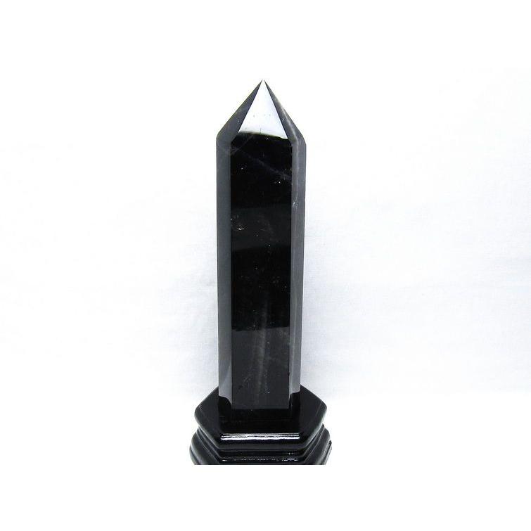 1Kg モリオン 六角柱 黒水晶 ポイント 置物 一点物 台座付属 送料無料
