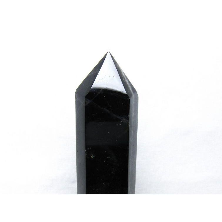 1Kg モリオン 六角柱 黒水晶 ポイント 置物 一点物 台座付属 送料無料