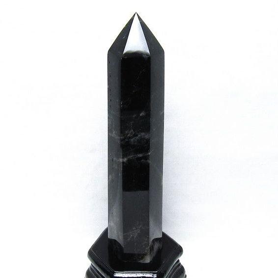 モリオン 六角柱 黒水晶 ポイント 置物 一点物 台座付属 152-4314
