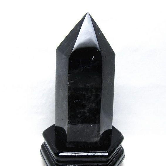 1.5Kg モリオン 六角柱 黒水晶 ポイント 置物 一点物 台座付属 送料