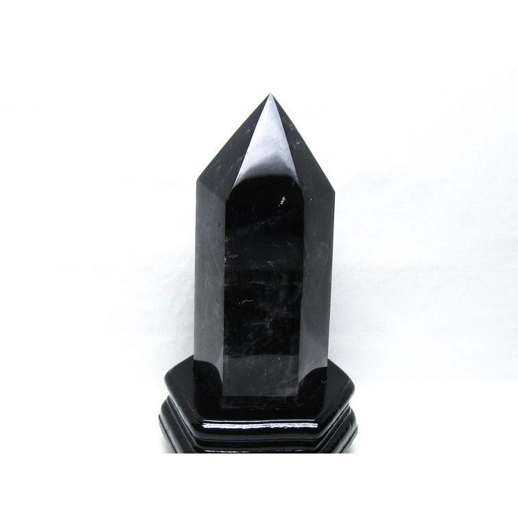 1.5Kg モリオン 六角柱 黒水晶 ポイント 置物 一点物 台座付属 送料