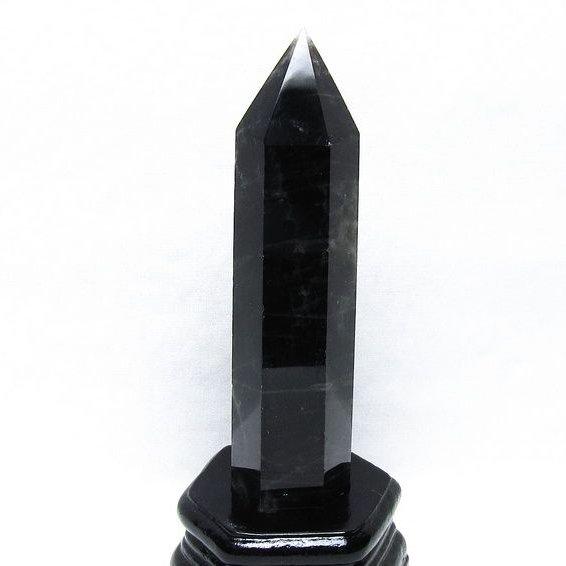 黒水晶 六角柱 モリオン ポイント 置物 一点物 台座付属 152-4326