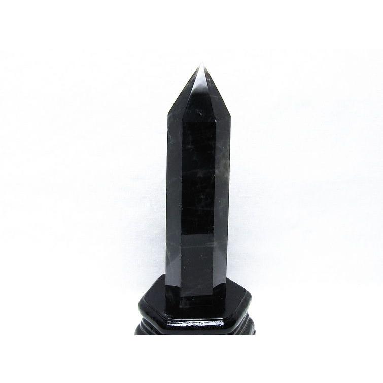 黒水晶 六角柱 モリオン ポイント 置物 一点物 台座付属 152-4326