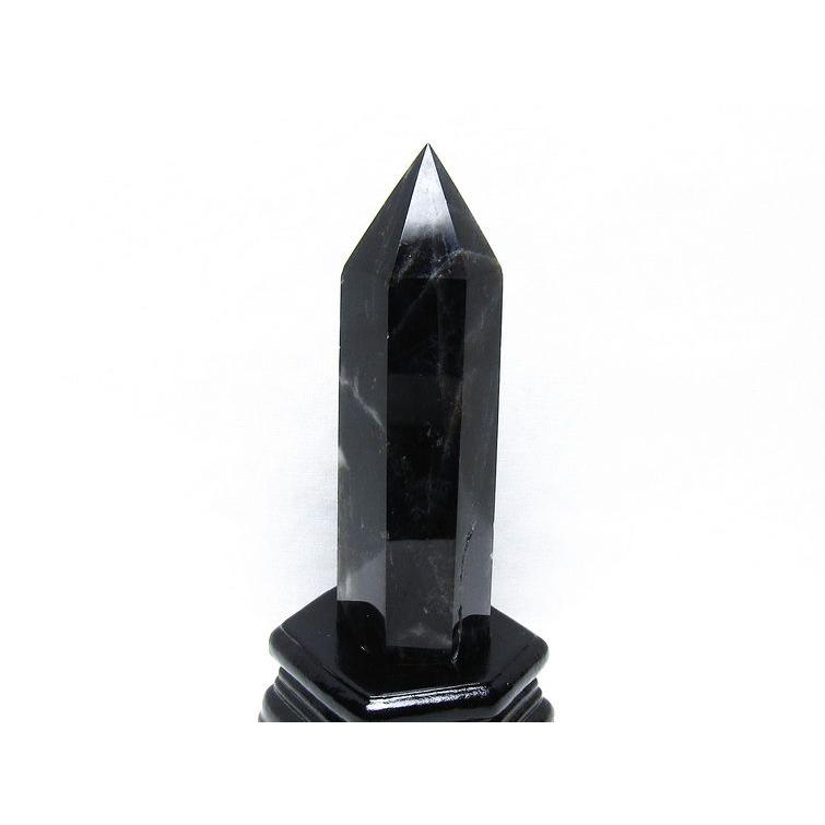 黒水晶 六角柱 モリオン ポイント 置物 一点物 台座付属 152-4327