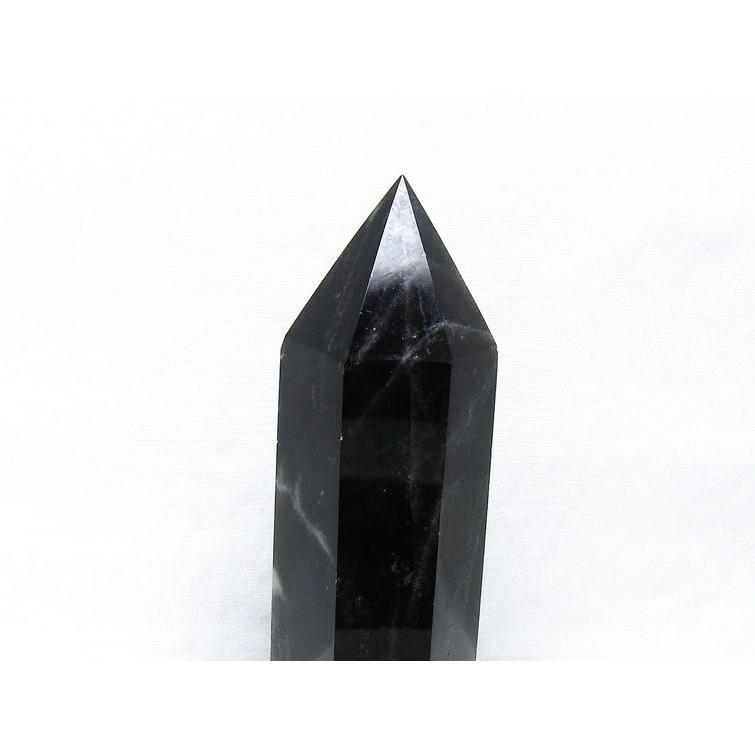 黒水晶 六角柱 モリオン ポイント 置物 一点物 台座付属 152-4327
