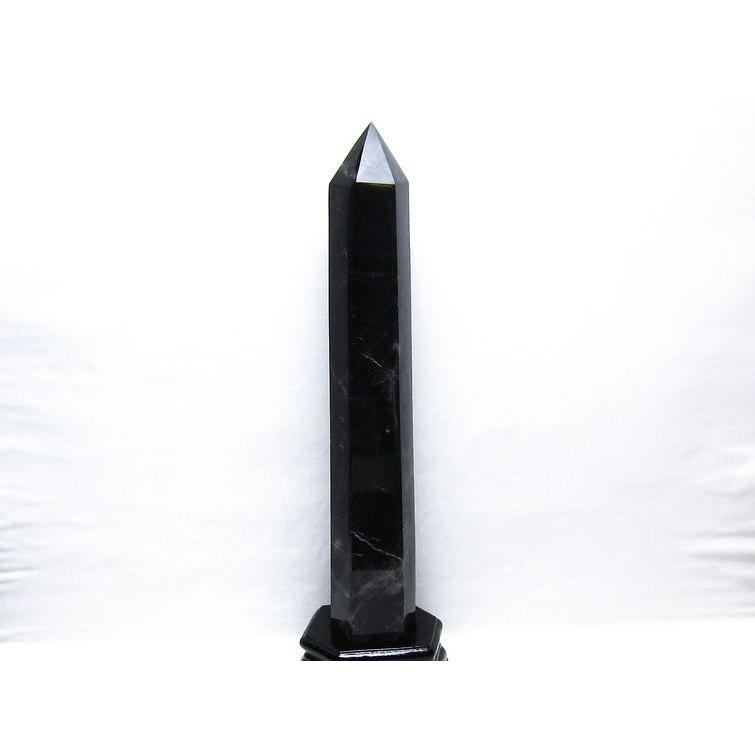 1.6Kg 黒水晶 六角柱 モリオン ポイント 置物 一点物 台座付属 送料
