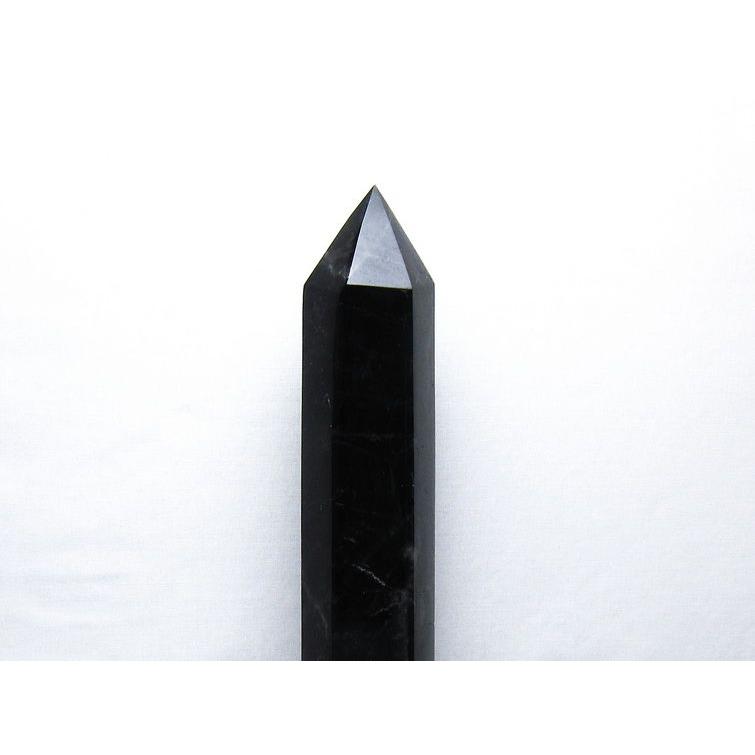 1.6Kg 黒水晶 六角柱 モリオン ポイント 置物 一点物 台座付属 送料