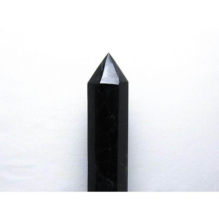 1.6Kg 黒水晶 六角柱 モリオン ポイント 置物 一点物 台座付属 送料