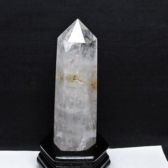 水晶 六角柱 ポイント 原石 置物 台座付属 送料無料 一点物 152-4678
