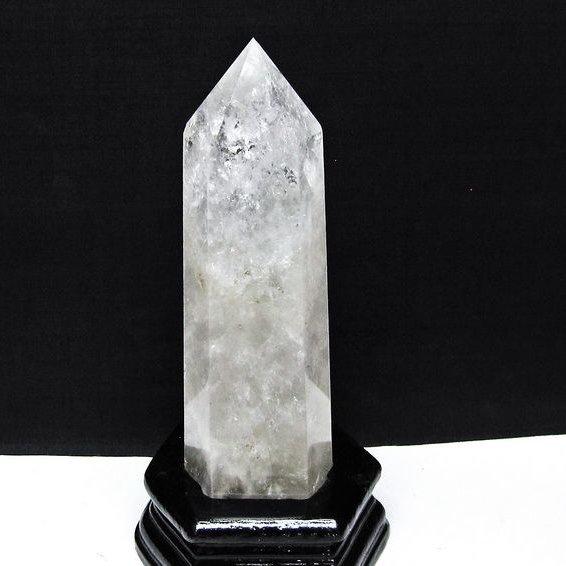 水晶 六角柱 ポイント 原石 置物 虹入り 台座付属 一点物 152-4692