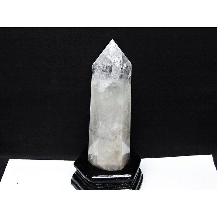 水晶 六角柱 ポイント 原石 置物 虹入り 台座付属 一点物 152-4692