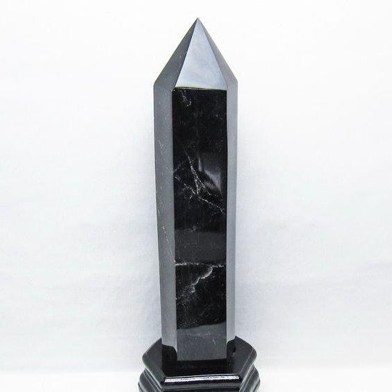 2.4Kg モリオン 六角柱 黒水晶 ポイント 置物 一点物 台座付属 送料