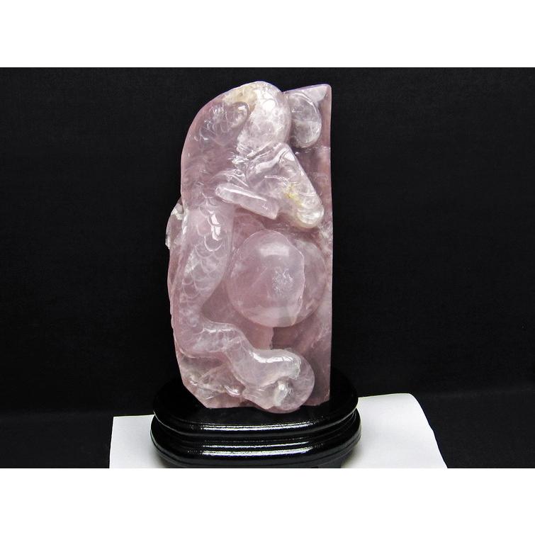 3.5Kg ローズクォーツ 彫刻品-龍 置物 台座付属 送料無料 一点物 164-8
