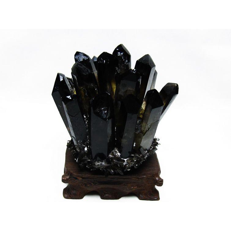 モリオン クラスター 黒水晶 原石 台座付属 一点物 送料無料 182-8397