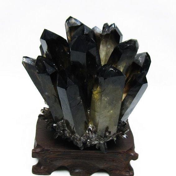 モリオン クラスター 黒水晶 原石 台座付属 一点物 送料無料 182-8398