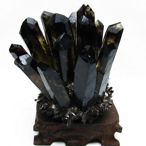 モリオン クラスター 黒水晶 原石 台座付属 一点物 送料無料 182-8401