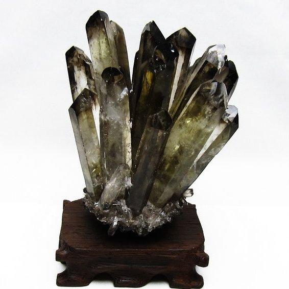 モリオン クラスター 黒水晶 原石 台座付属 一点物 送料無料 182-8409