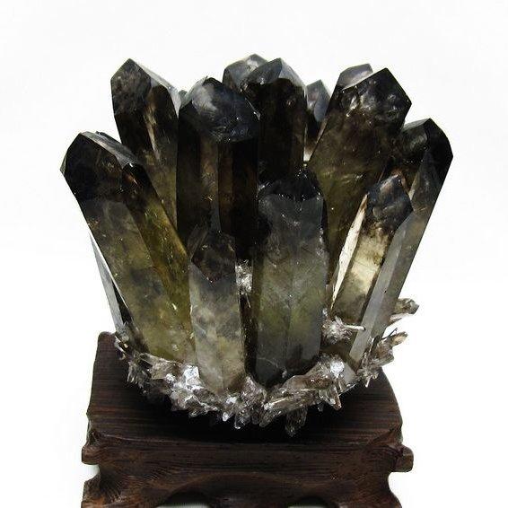 モリオン クラスター 黒水晶 原石 台座付属 一点物 送料無料 182-8415