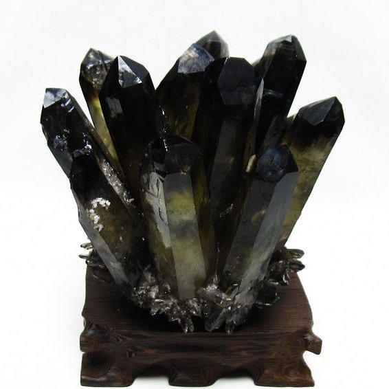 モリオン クラスター 黒水晶 原石 台座付属 一点物 送料無料 182-8416