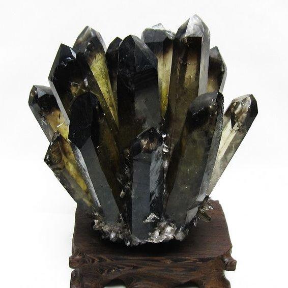 モリオン クラスター 黒水晶 原石 台座付属 一点物 送料無料 182-8421