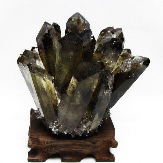 モリオン クラスター 黒水晶 原石 台座付属 一点物 送料無料 182-8427