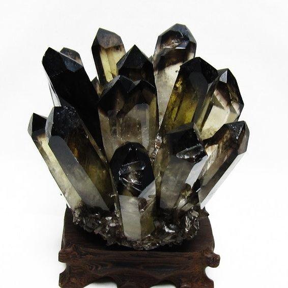 天然石 黒水晶クラスター 台座付 　　200720589 モリオン クラスター 黒水晶 原石 台座付属 一点物 送料無料 182-8431