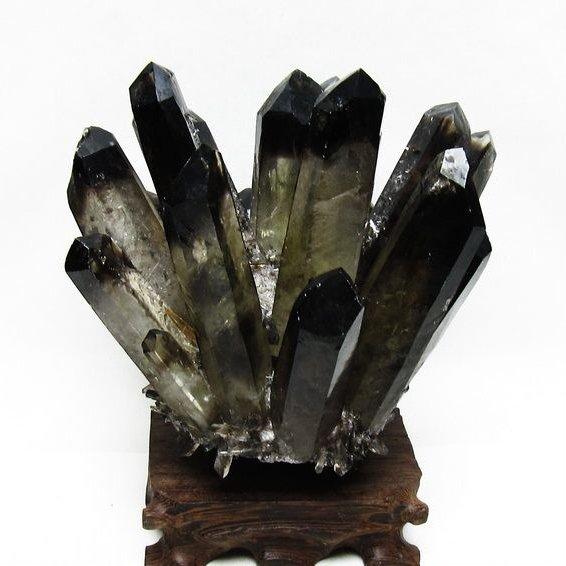 モリオン 原石 (台座付き) モリオン クラスター 黒水晶 原石 台座付属 一点物 送料無料 182-8429