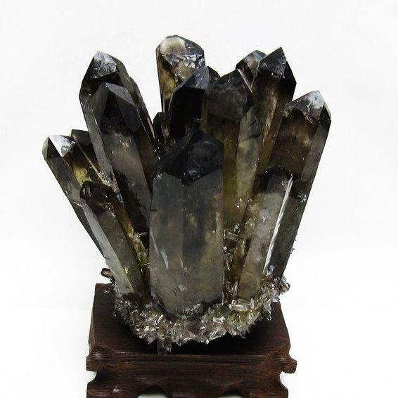 モリオン クラスター 黒水晶 原石 台座付属 一点物 送料無料 182-8430