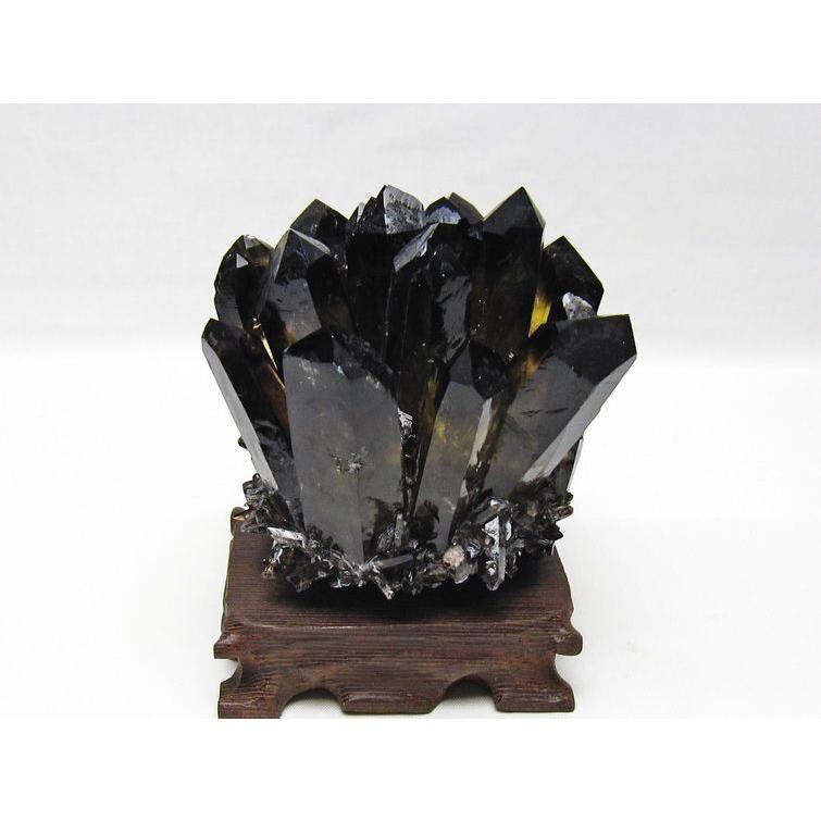 モリオンクラスター 黒水晶 台座付き モリオン クラスター 黒水晶 原石 台座付属 一点物 送料無料 182-8672