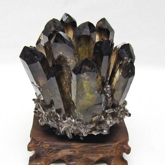モリオン クラスター 黒水晶 原石 台座付属 一点物 送料無料 182-8675