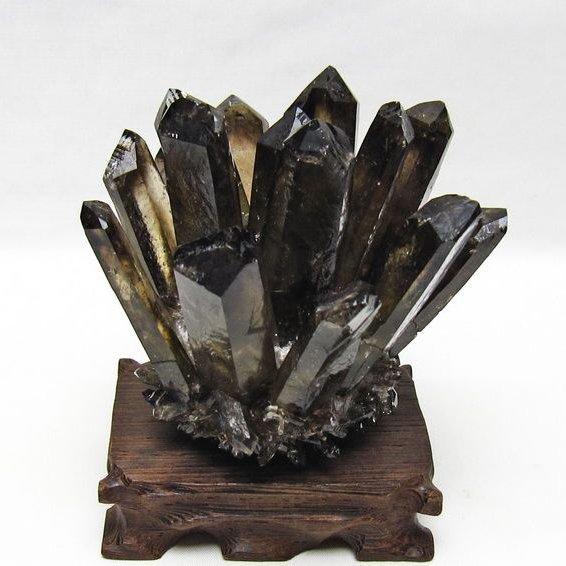 モリオン クラスター 黒水晶 原石 台座付属 一点物 送料無料 182-8689
