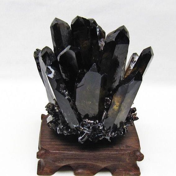 モリオン クラスター 黒水晶 原石 台座付属 一点物 送料無料 182-8690