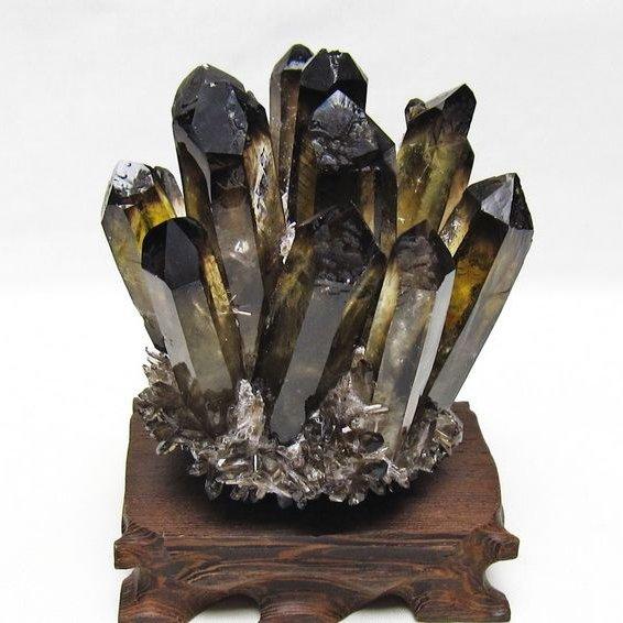 モリオン クラスター 黒水晶 原石 台座付属 一点物 送料無料 182-8691