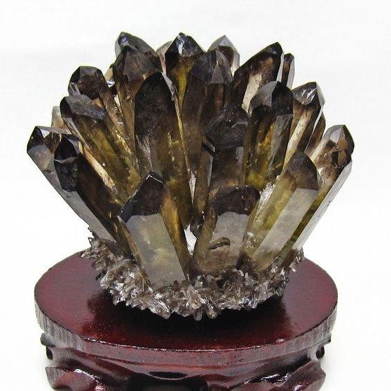 モリオンクラスター 黒水晶 台座付き 1.2Kg 黒水晶 クラスター モリオン 原石 台座付属 一点物 送料無料 182
