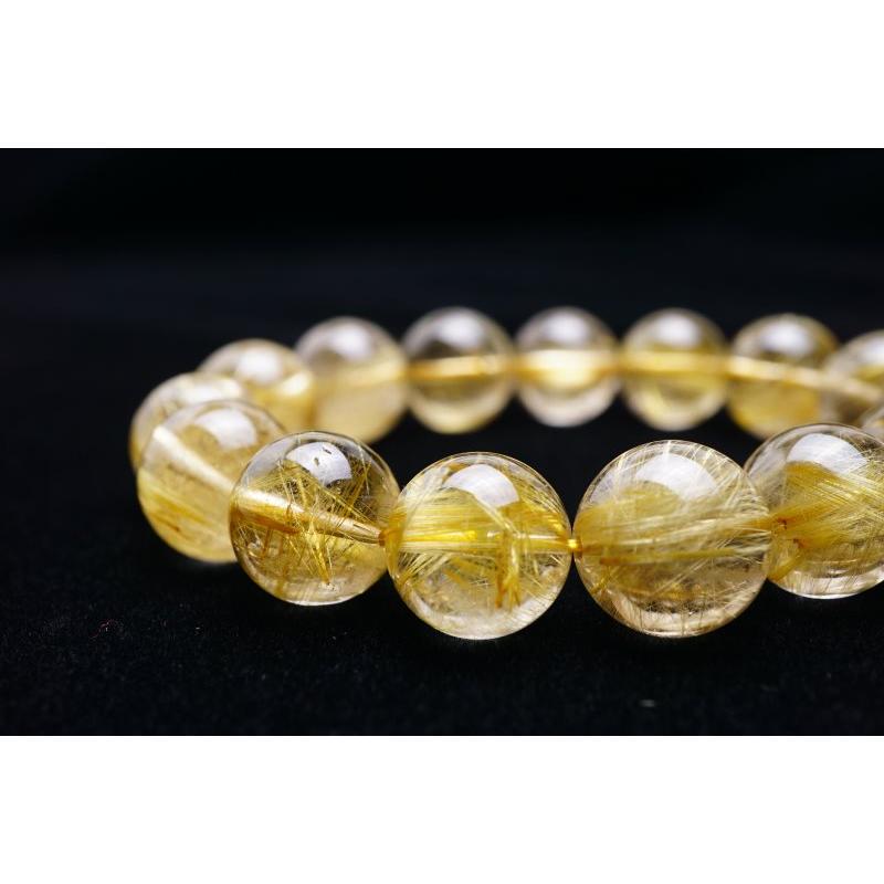 ゴールド タイチンルチルクォーツ ブレスレット 14mm 一点物 211-2417 