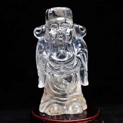 クリスタルクォーツ 水晶 彫刻品 オブジェ 置き物 財神置物 送料無料