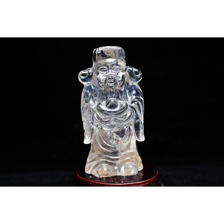 クリスタルクォーツ 水晶 彫刻品 オブジェ 置き物 財神置物 送料無料
