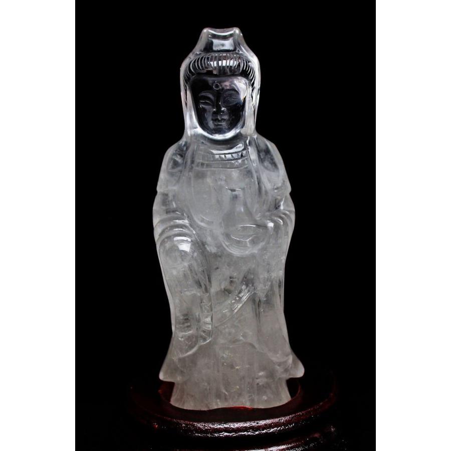 クリスタルクォーツ 水晶 彫刻品 オブジェ 置き物 観音置物 送料無料