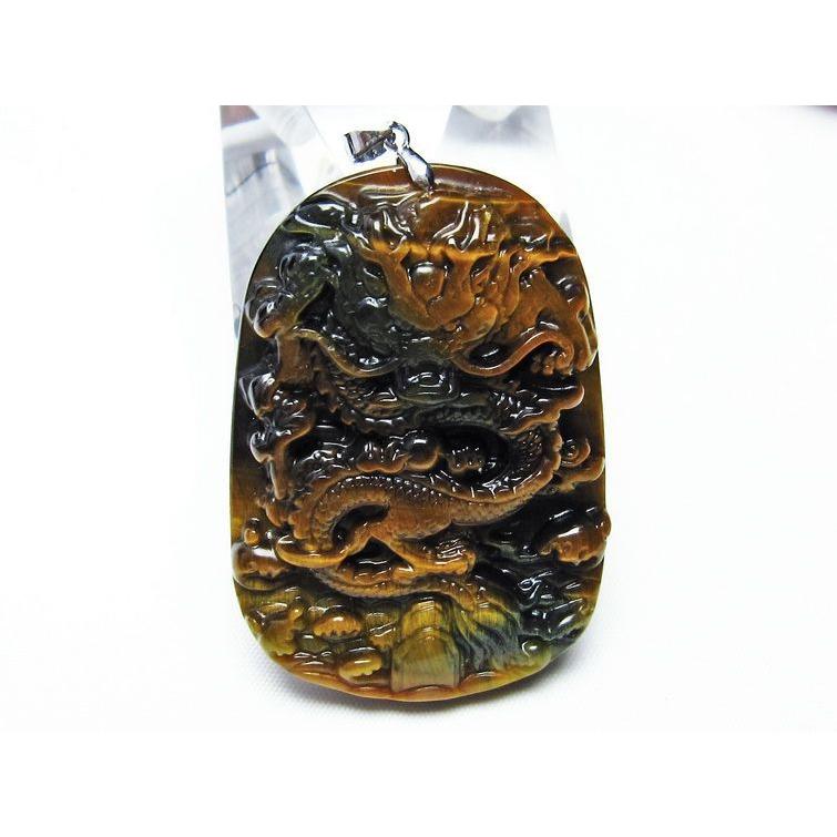 タイガーアイ ペンダント 龍彫刻 ペンダントトップ 虎目石 メール便