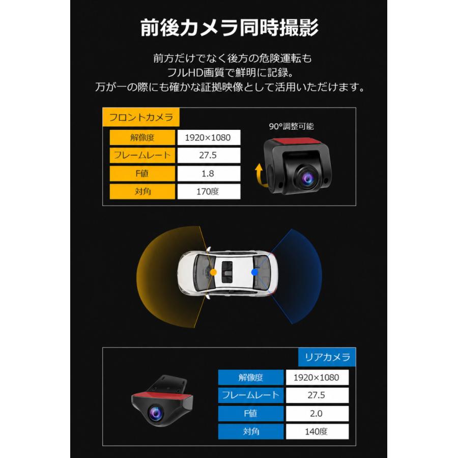ドライブレコーダー ミラー型 11インチ 2カメラ　SDカード付　ドラレコ ドライブレコーダー ミラー型 前後 2カメラ 11インチ 分離型 ドラレコ