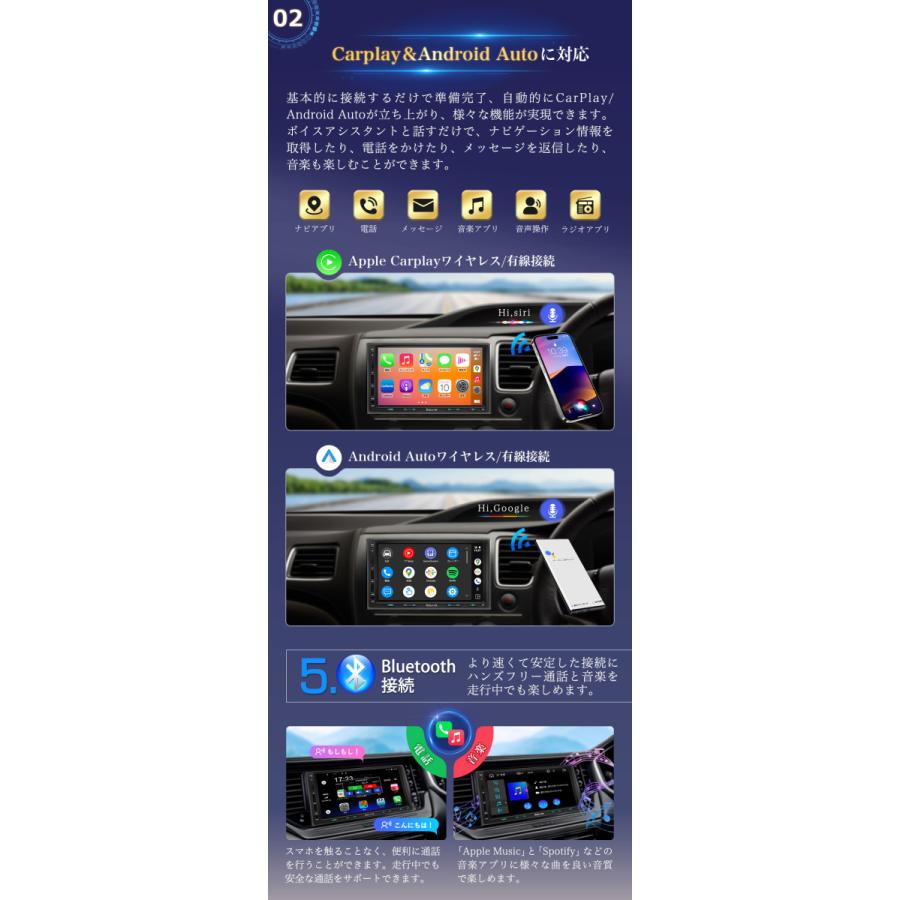 ディスプレイオーディオ 7インチ 2DIN カーオーディオ ワイヤレス