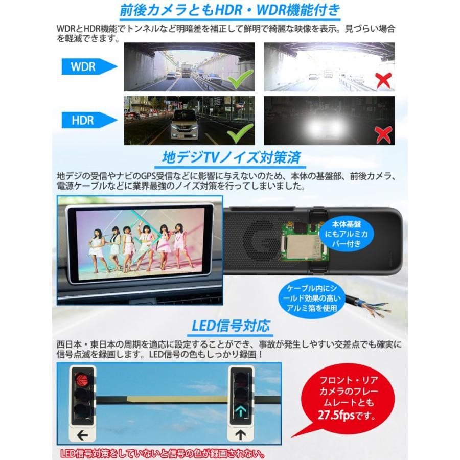 ドライブレコーダー ミラー型 前後 2カメラ   HDR WDR  PRD60