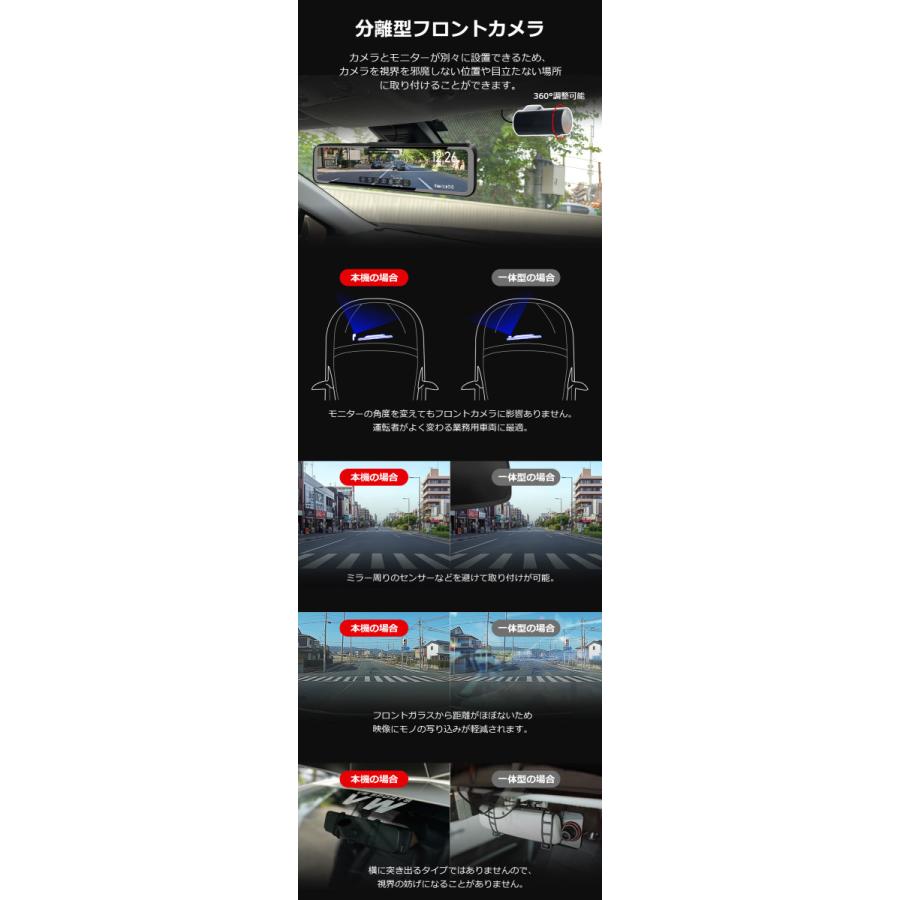 PORMIDO ドライブレコーダー ミラー型 前後 2カメラ 分離型 SONY