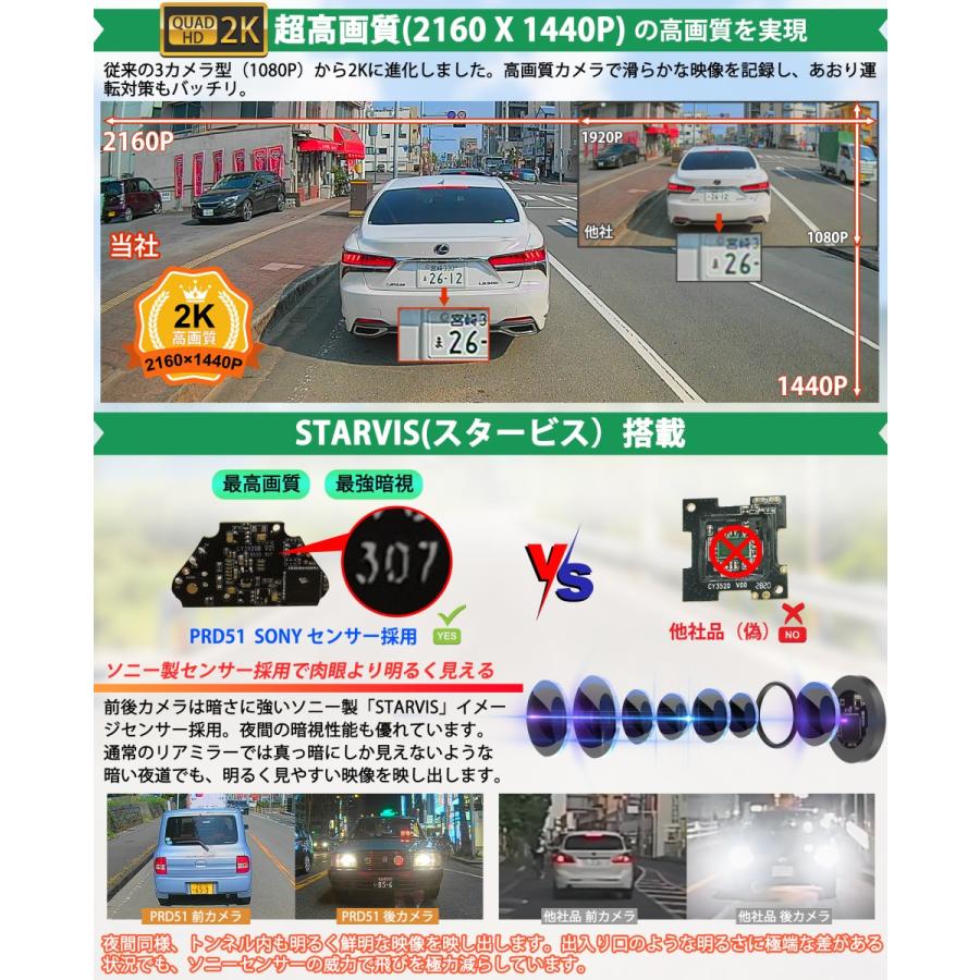 PORMIDO ドライブレコーダー ミラー型 前後 360度 2K 1440P 12 PORMIDO ドライブレコーダー ミラー型 前後 360度 2K 1440P 12