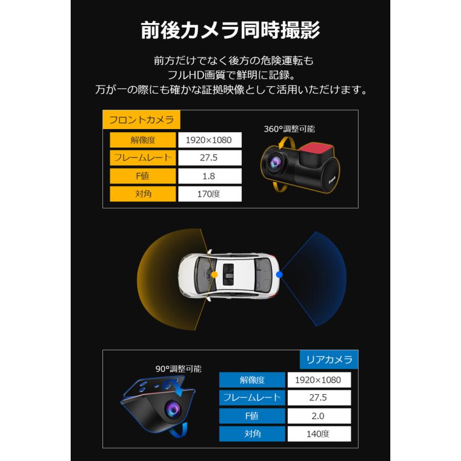 PORMIDO ドライブレコーダー ミラー型 11インチ 前後 2カメラ 配線1本