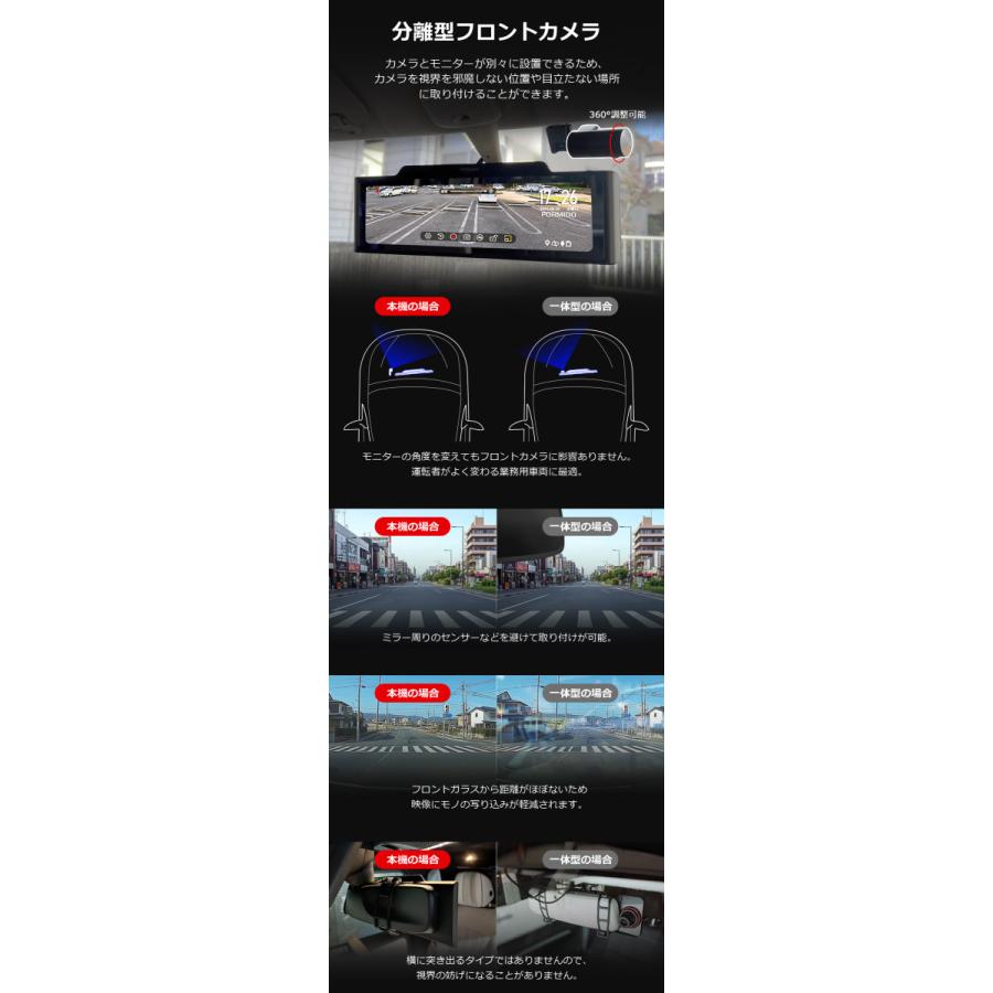 PORMIDO ドライブレコーダー ミラー型 前後 2カメラ 11インチ ドラレコ