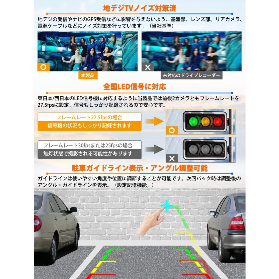 ドライブレコーダーミラー型 12インチ 逆台形 前後2カメラ 分離