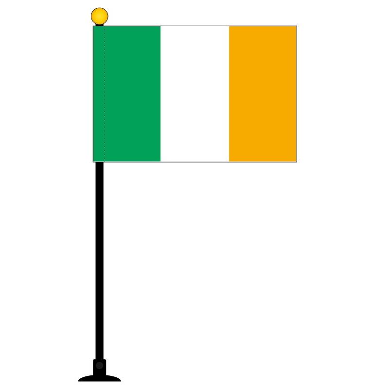 TOSPA アイルランド 国旗 ミニフラッグ 旗サイズ10.5×15.7cm テトロンスエード製 ポール27cm  吸盤 のセット 日本製 世界の国旗シリーズ