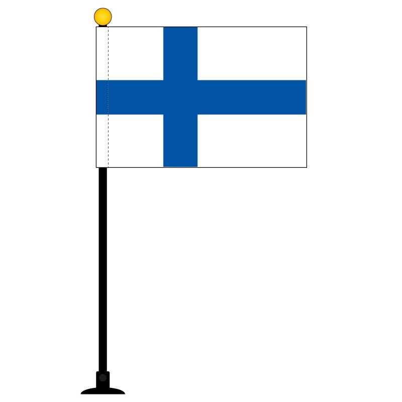 TOSPA フィンランド 国旗 ミニフラッグ 旗サイズ10.5×15.7cm テトロンスエード製 ポール27cm  吸盤 のセット 日本製 世界の国旗シリーズ｜tospashop
