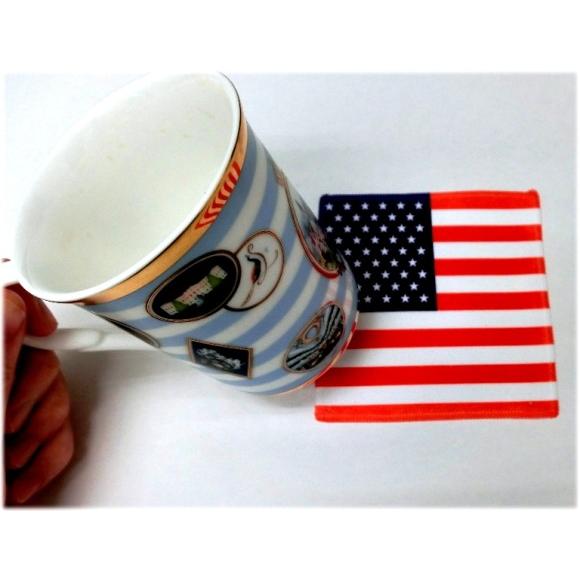 TOSPA 世界の国旗 コースター アメリカ合衆国 USA 星条旗柄（素早い吸水 速乾のマイクロファイバー生地）ミニメガネ拭き レンズクロス